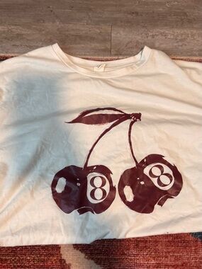 Graphic Cherry Tee with Number 8 Design